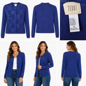 Vintage TEDDI Crochet Cardigan Blue Embroidered Women’s M